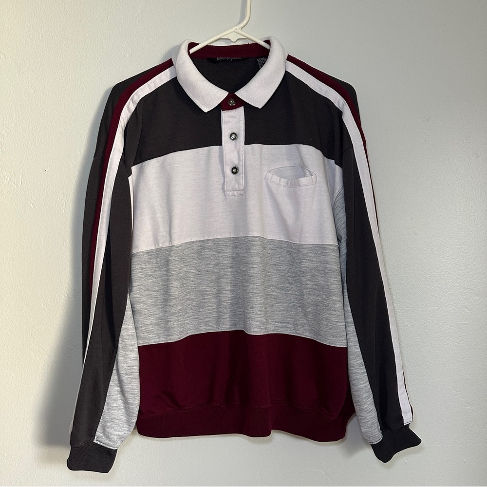 Men's Colorblock Polo Shirt - Black, White, Gray, and Burgundy